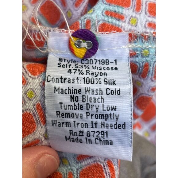 Johnny Was Red Multi-Print Long-Sleeve Silk Dress L - Picture 9 of 9